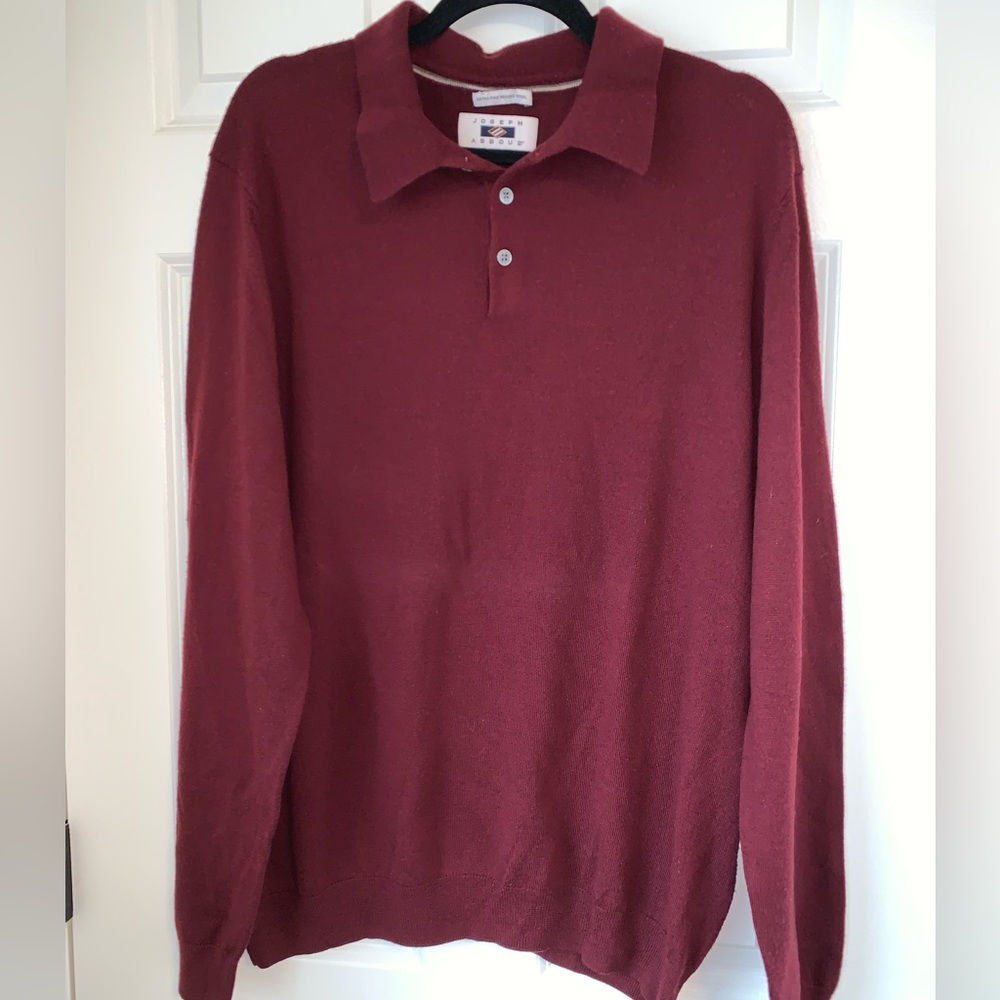 Joseph Abboud 100% Extra Fine Merino‎ Wool Henley Sweater Maroon Red Men’s